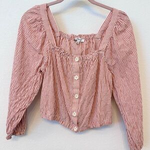 Madewell Red & White Striped Square Neck Button Blouse (Size S) Cottagecore Vibe